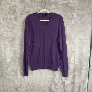 Polo Ralph Lauren Merino Wool V Neck Sweater SZ L Purple Preppy Custom Fit